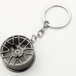 Car Wheel Rim Keychain Gunmetal Color
